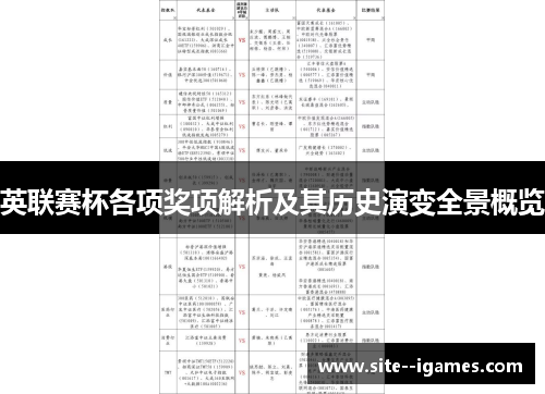 英联赛杯各项奖项解析及其历史演变全景概览